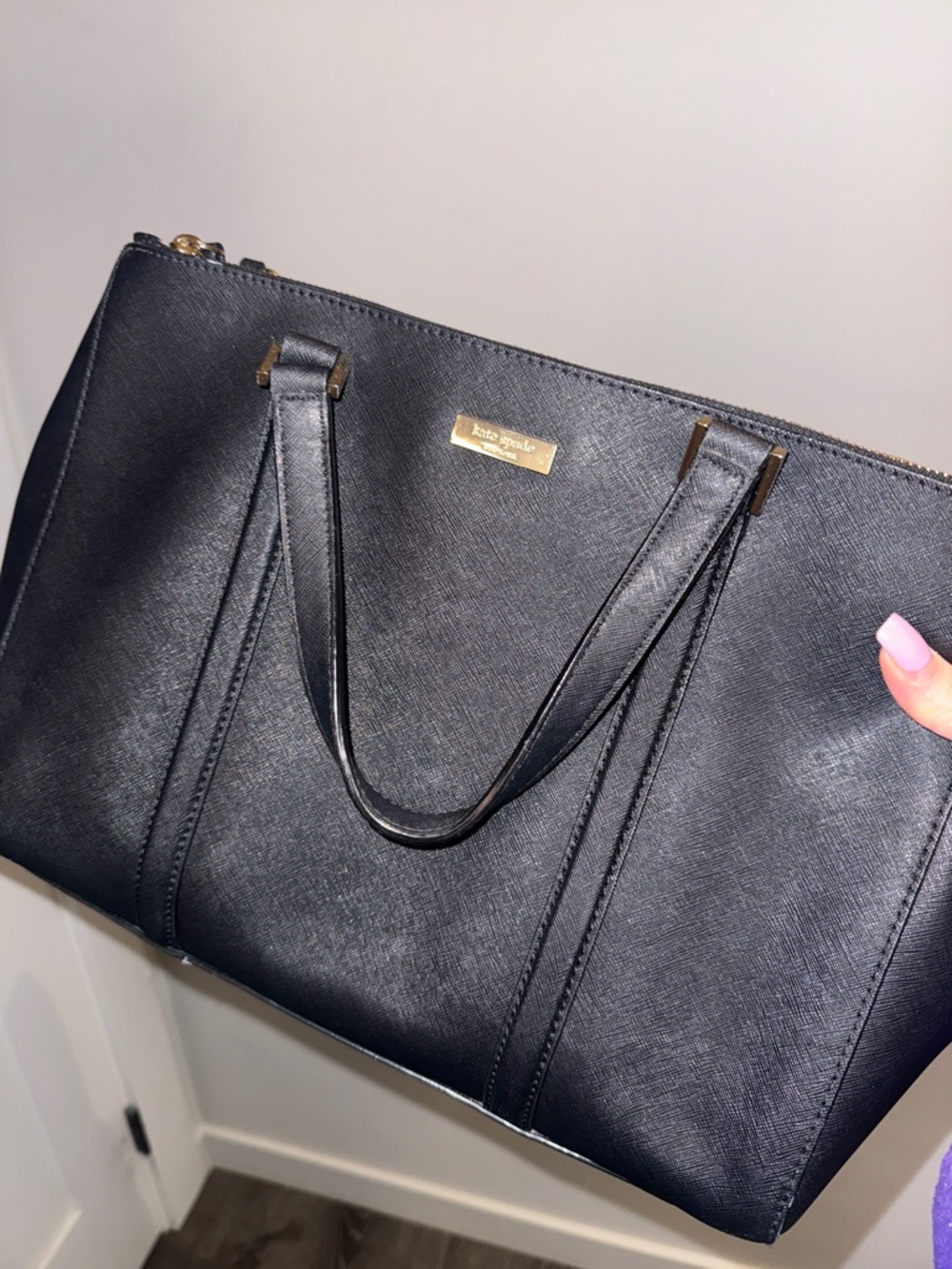 kate spade Black Saffiano Tote with Gold-Tone Plaque - Picture 2 of 7